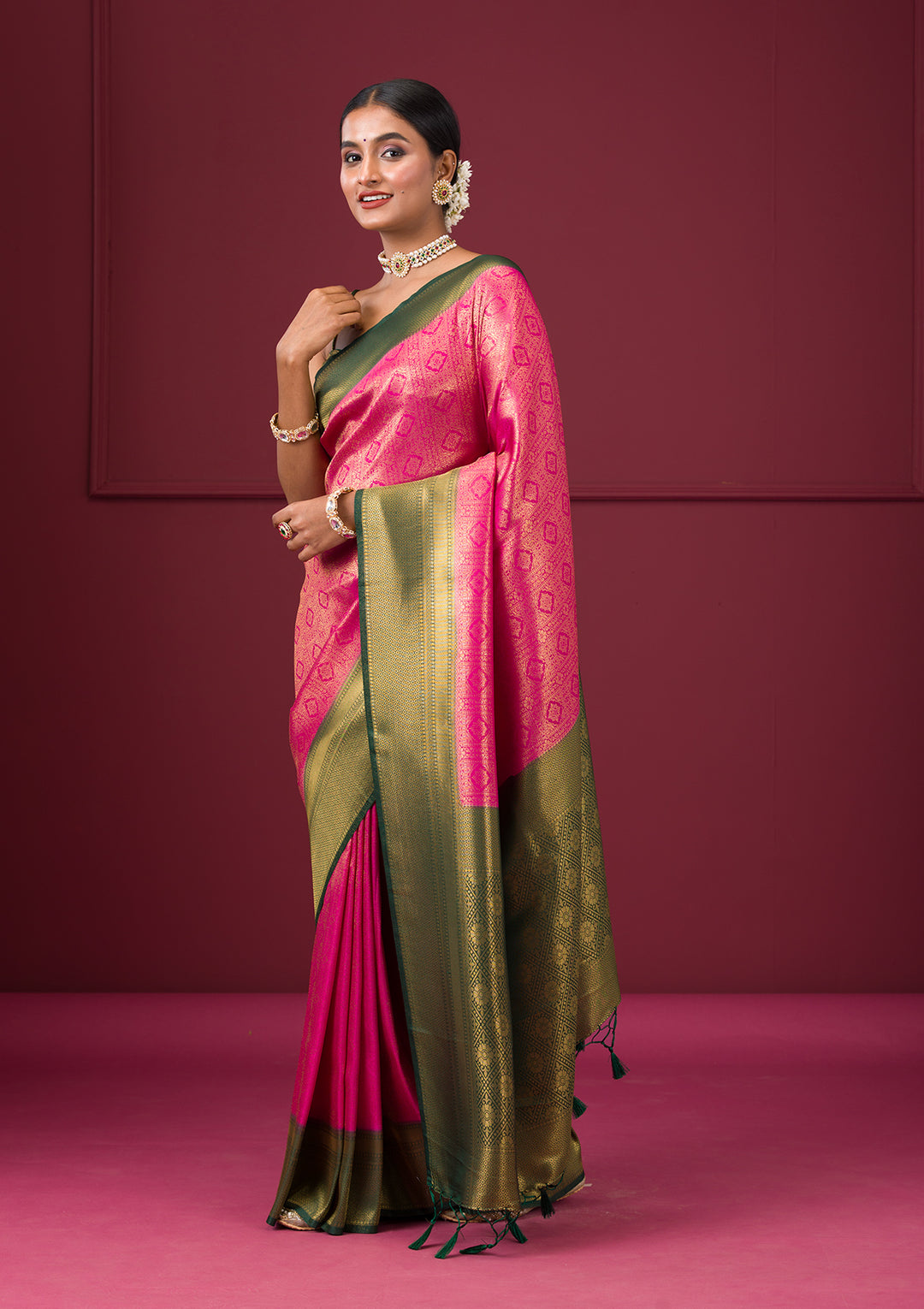 Pink Zariwork Soft Silk Saree - Image 5